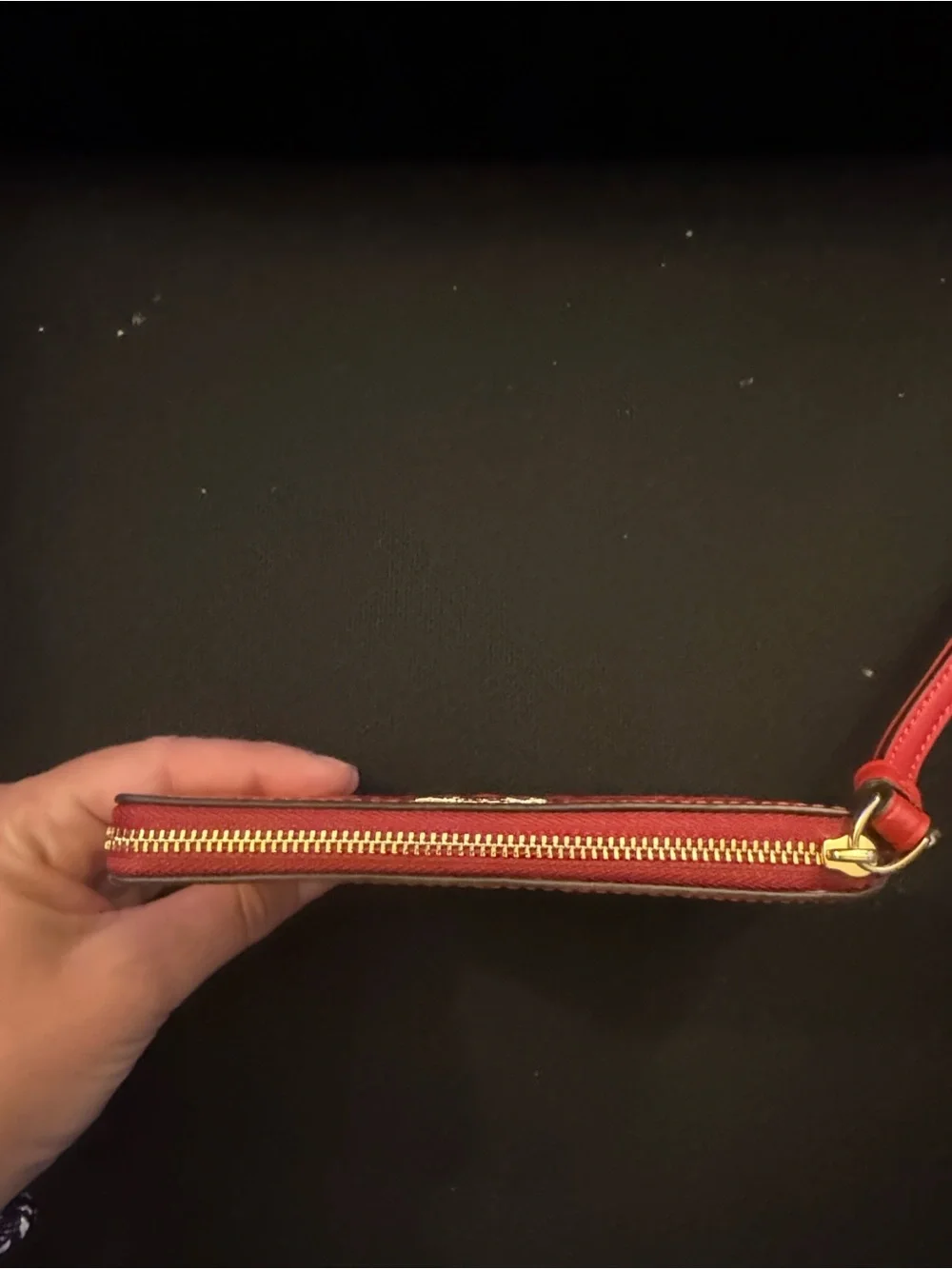 COACH Red Embossed Signature Wristlet with Gold Logo
